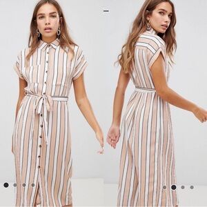 Midi Shirt Dress in Tan/White Stripe